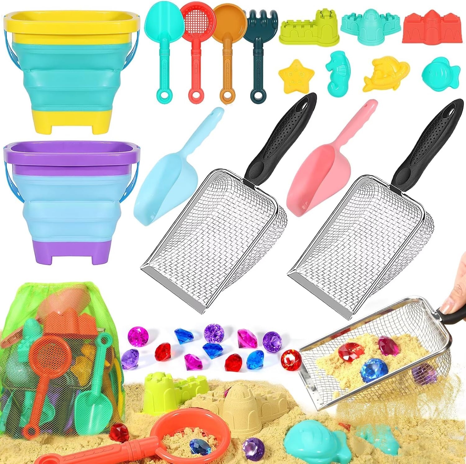Huitem 19 piece beach sand toy set front view