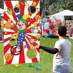 Toniful carnival toss game banner with clown design front view