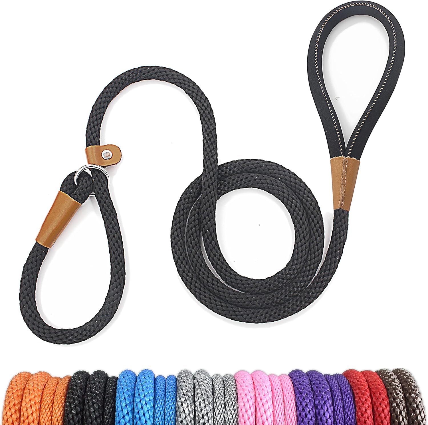 Lynxking dog leash rope slip lead front view black training rope