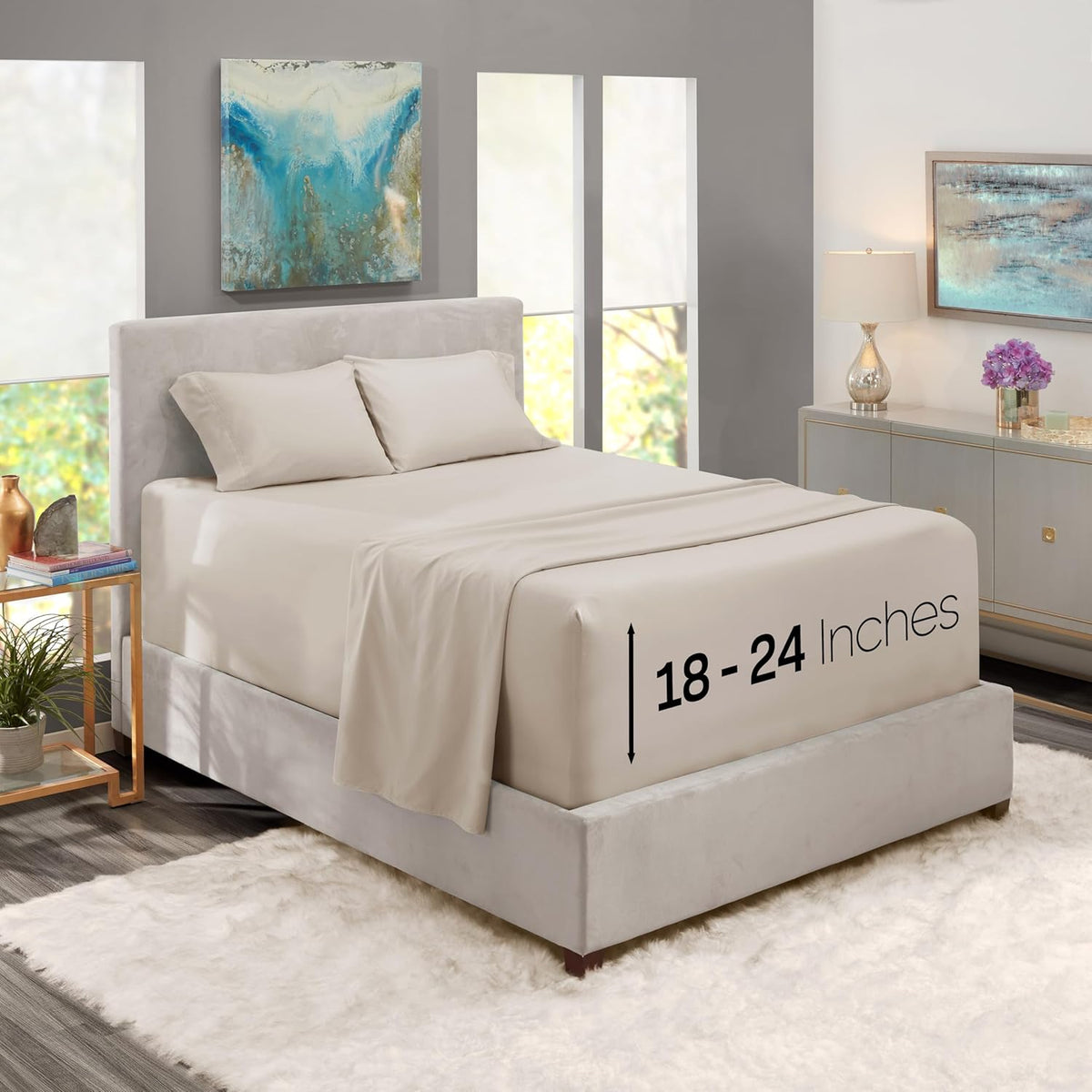 Nestl California King Bed Sheet Set - Off White - 4-Piece Extra Deep Pocket | Instantly Soft, Night-One Ready (No Wash Required). Fits Extra Deep Pockets up to 24 Inches, 360-Degree Elastic Grip - Image 15