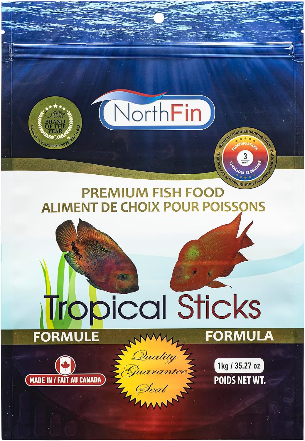 Northfin Tropical Sticks fish food front view packaging 1kg