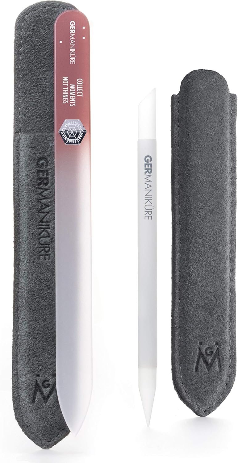 GERMANIKURE Crystal Glass Cuticle Stick & White Nail File Set in Suede Sleeves - Handmade in Czech Republic - Professional Manicure Supplies - Cuticle Pusher, Callus Remover - Ideal Nail Care Gift - Image 9