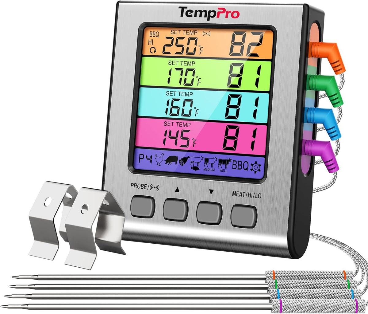 TempPro TempTrack Digital Cooking Meat Thermometer with Dual Meat Probe | Large LCD Backlight, High/Low Temperature Alarm, Kitchen Food Thermometer with Timer Mode for Smoker Grill Oven BBQ, Silver - Image 9