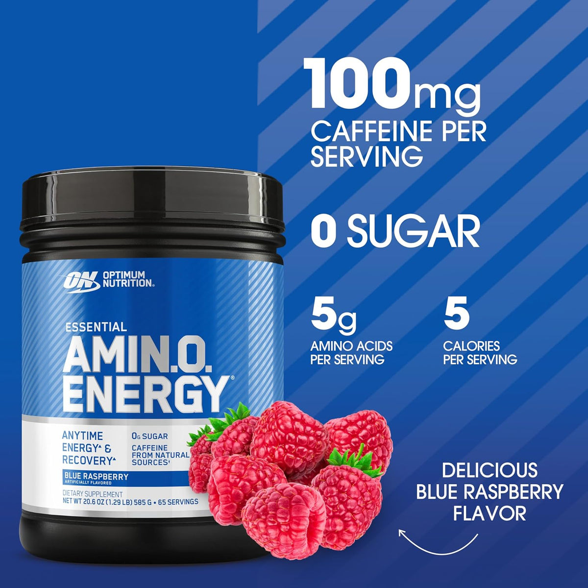 Optimum Nutrition Amino Energy sixty five servings pre workout powder label facts