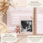 Peachly minimalist baby record book gold embossed cover detail