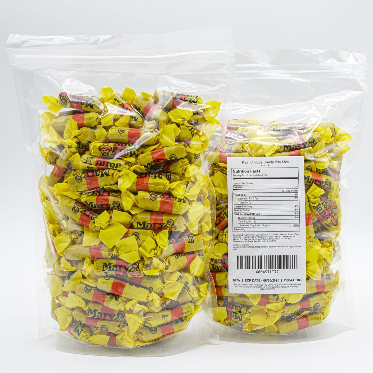 Atkinson's Mary Jane retro peanut butter and molasses chewy candy individually wrapped pieces