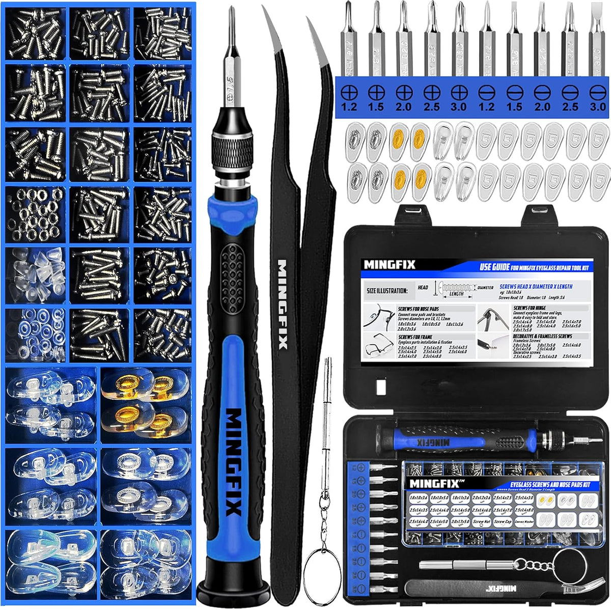 MINGFIX magnetic eyeglass sunglass repair tool kit front view showing the organized travel case