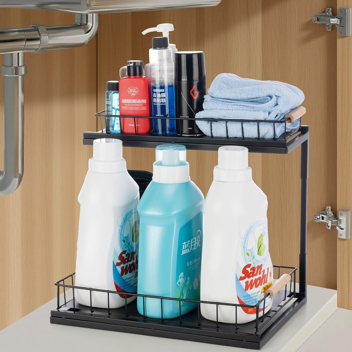VESTCDF cabinet storage shelf showing L-shaped plumbing clearance design