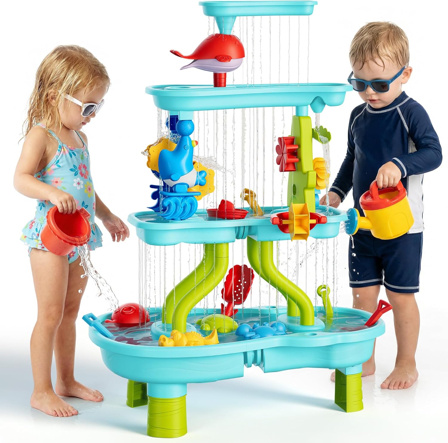 OCATO Eterfun 4 Tier Kids Sand and Water Table front view showcasing the multi level outdoor sensory play station.