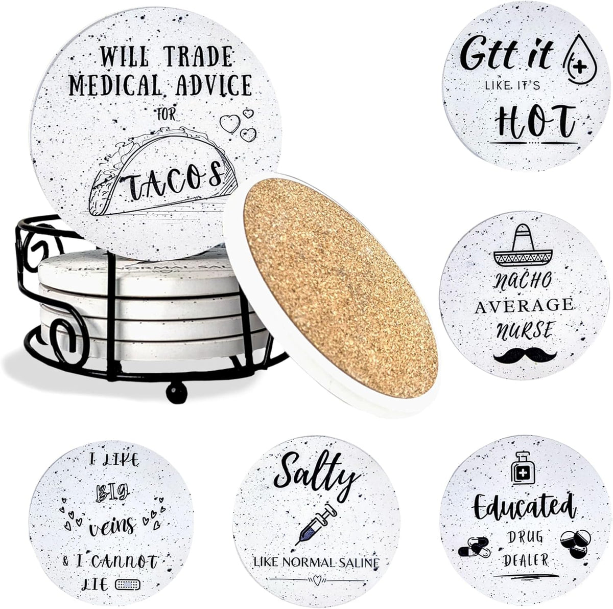 Full six piece teacher coaster collection displayed