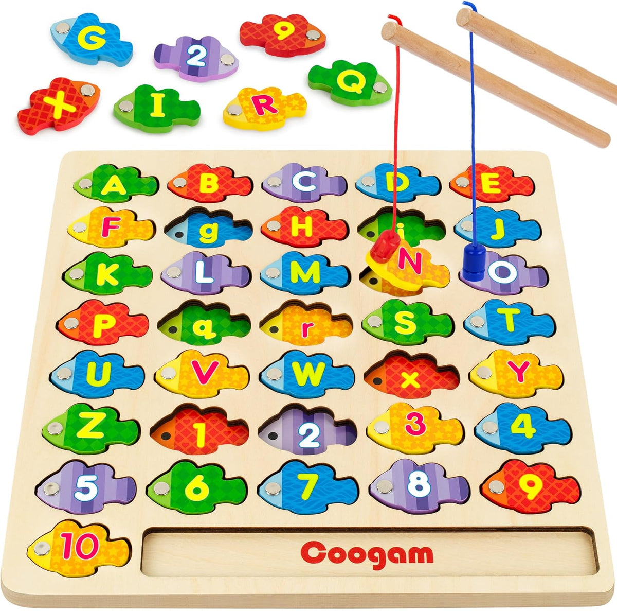 Coogam magnetic alphabet and number fishing game front view