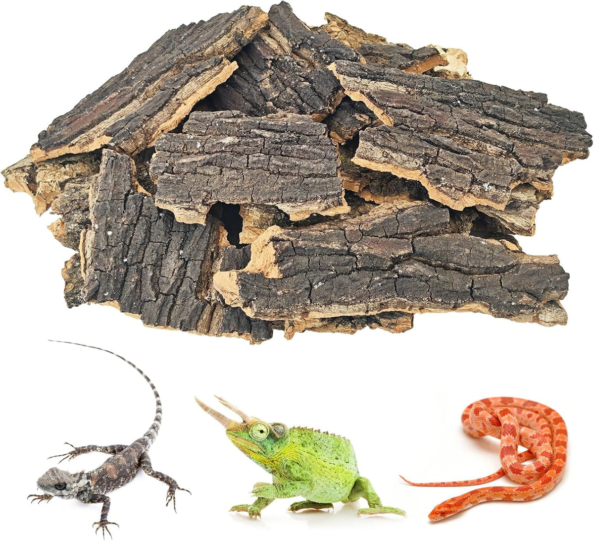 BNOSDM reptile cork bark substrate front view of natural flat wood bedding package for terrariums.