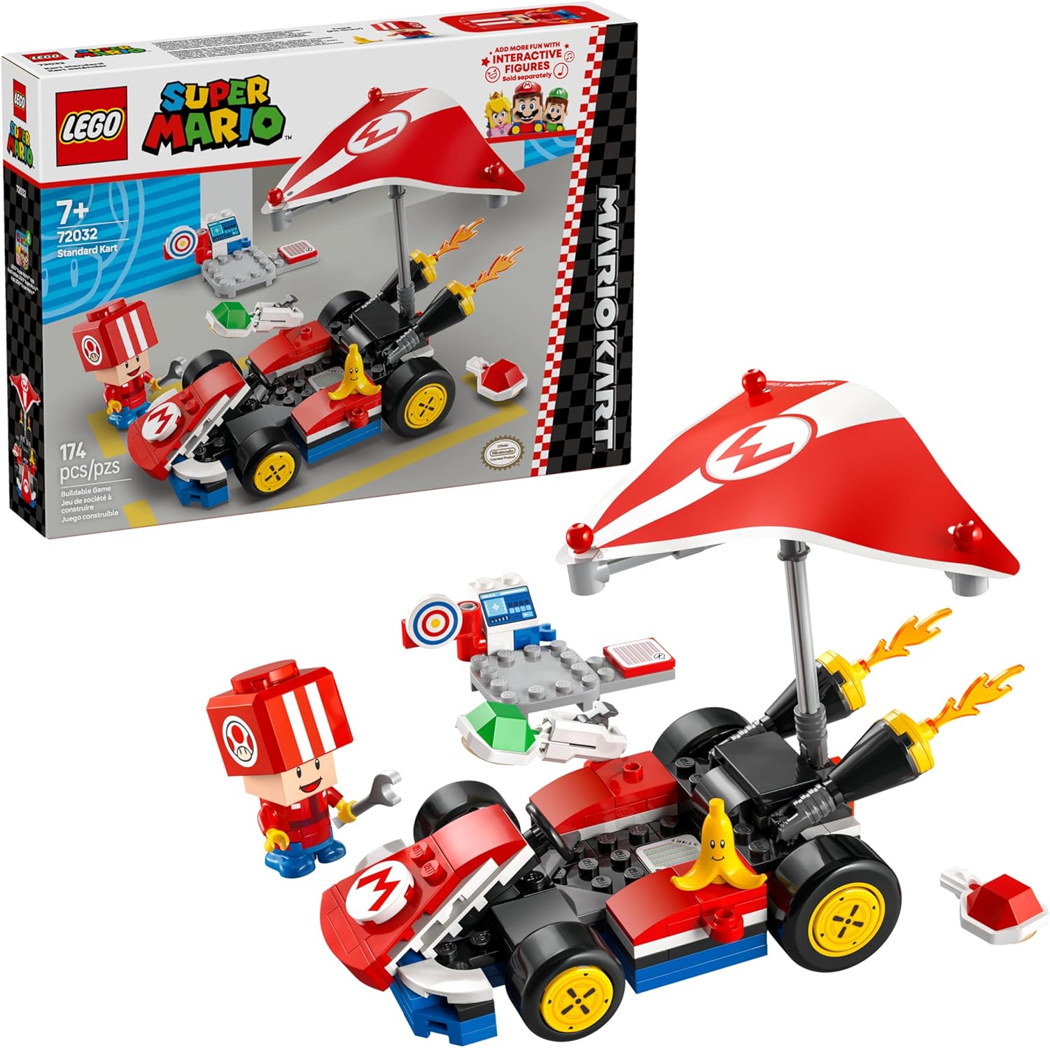 Lego Super Mario Kart Standard Kit 72032 front view of buildable race car