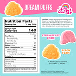 SmartSweets healthy plant based snacks showcasing strawberry and peach flavor graphics.