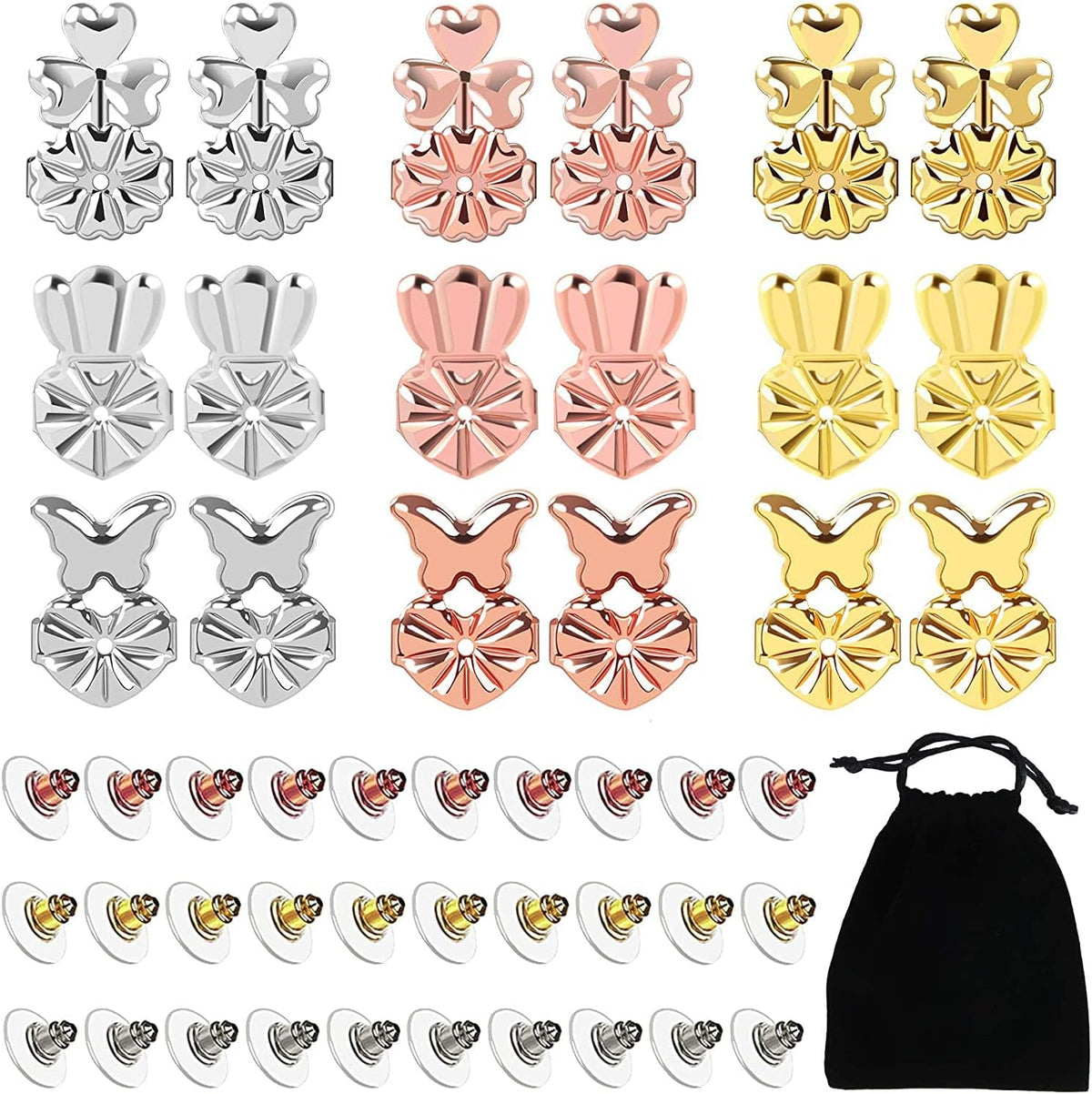 Sannix earring lifters front view showing assorted metallic finishes