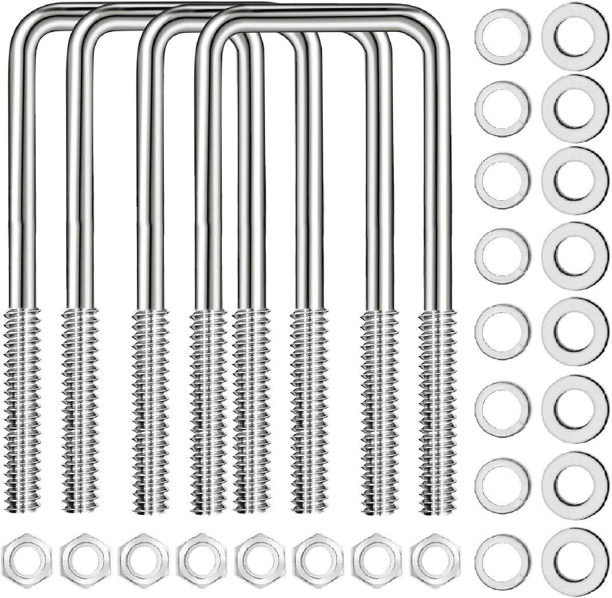 4 Sets 304 Stainless Steel Square U Bolt,U Bolts 3 inch Wide,1/2" D x 3-1/16" W x 5-5/16"L U-Bolts for Boat Trailer with Nuts and Washers, for Automobiles Trailer, Ski Boat - Image 12