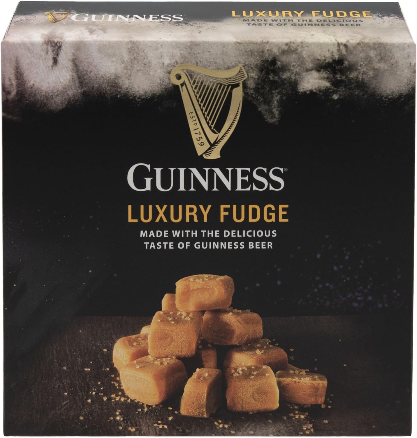 Gardiners of Scotland Guinness Luxury Fudge front view square carton packaging