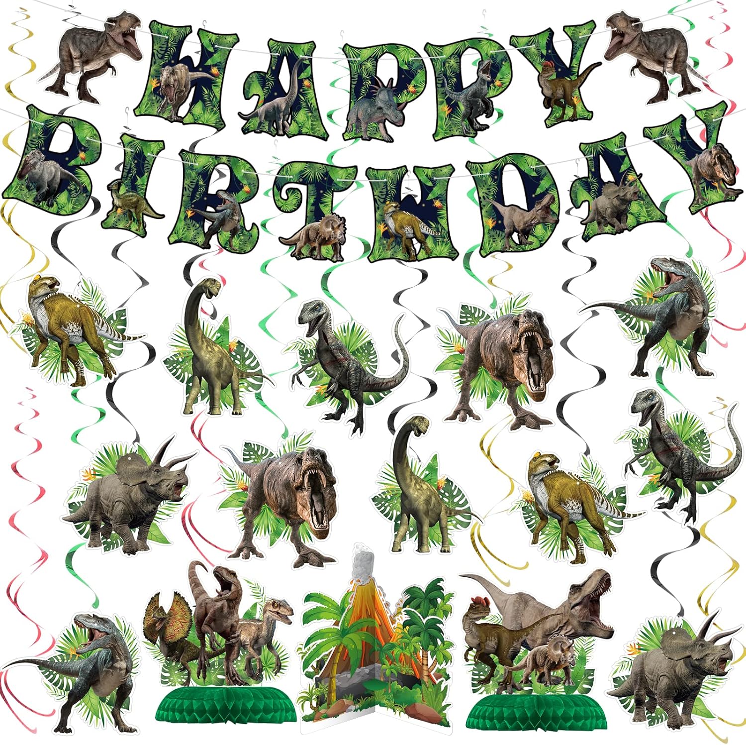 Nicowarm dinosaur birthday party decoration set front view