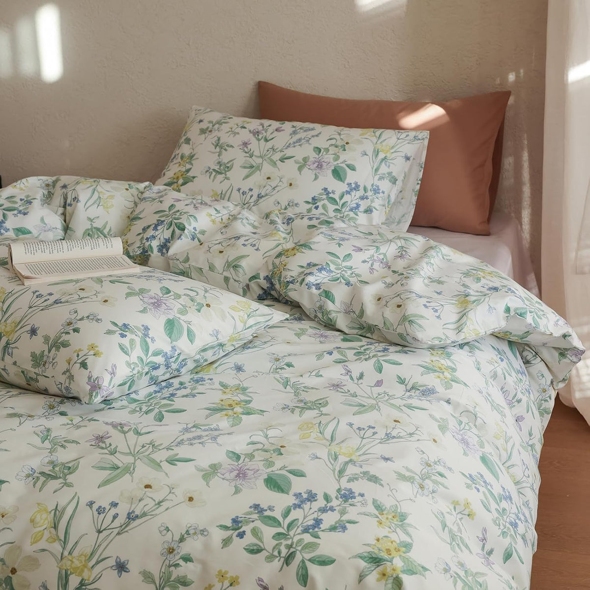 HighBuy Boho Cotton Floral Printed Pattern Bedding Set Twin for Kids Girls Garden Cute Comforter Quilt Duvet Covers with Zipper Closure Lightweight Soft Cottagecore Duvet Cover Sets Reversible - Image 10