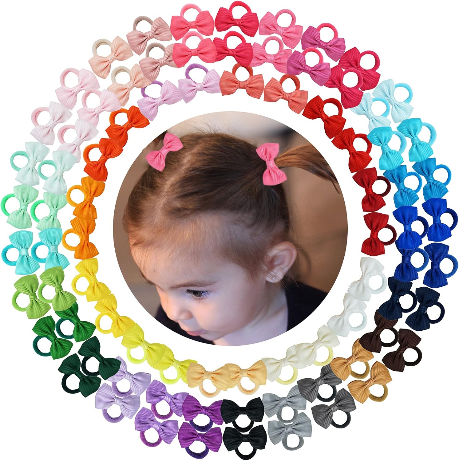 BBGifts tiny hair ties with bows in assorted colors front view