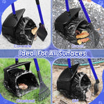 Lukovee pet waste rake cleaning up after a dog on a green grass lawn surface.