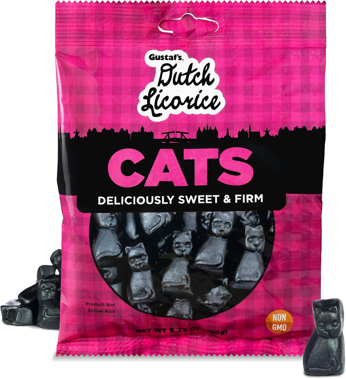 Chewy black licorice candy from the Netherlands texture detail.