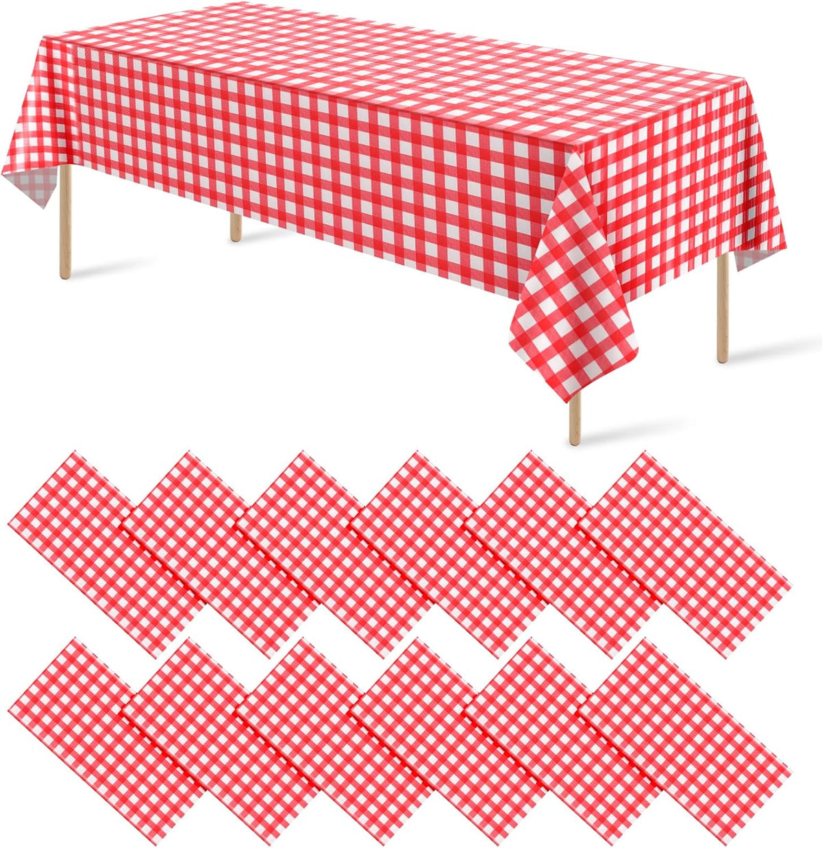 Ragnhild red and white checkered tablecloth 12 pack front view