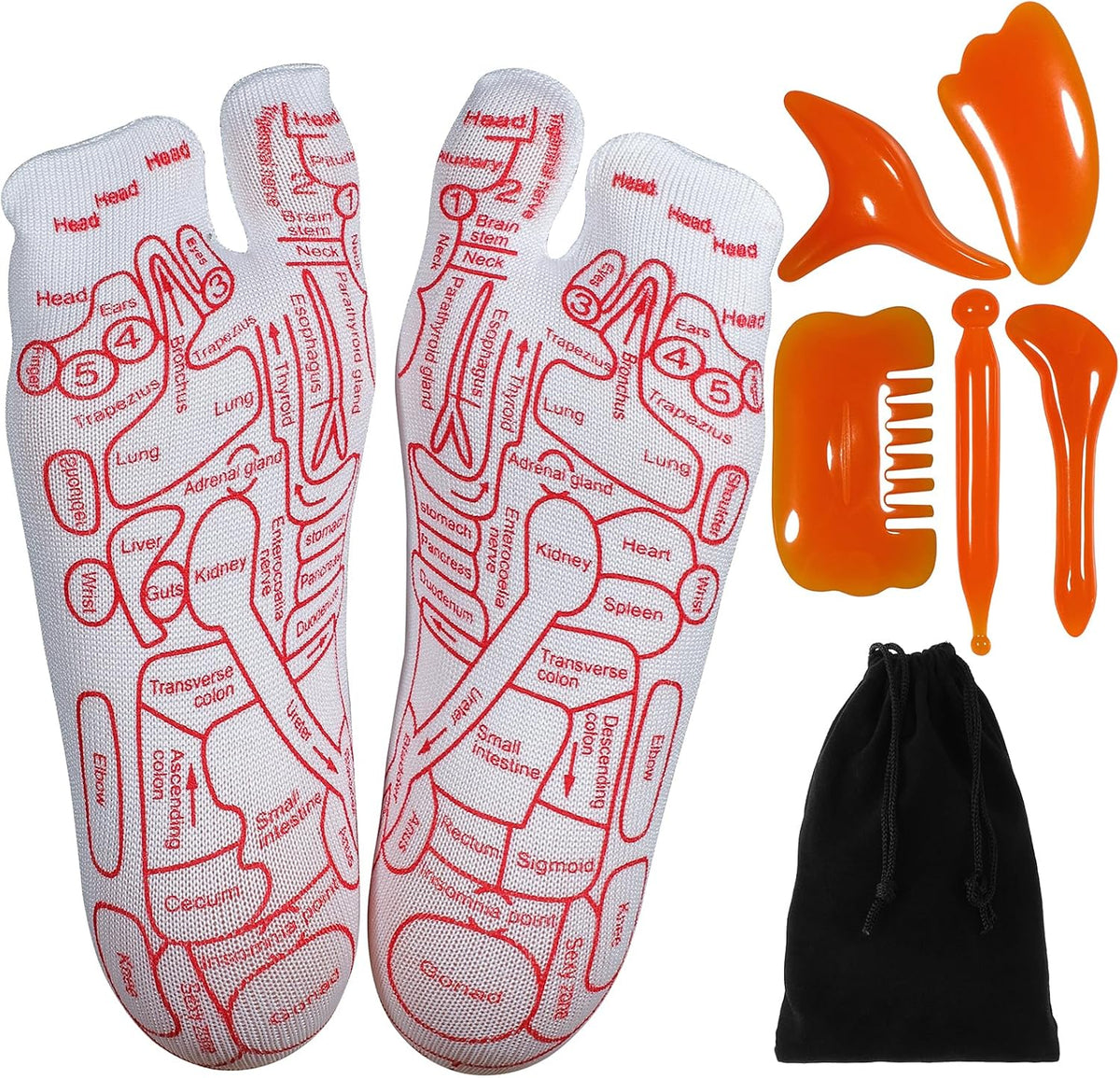 GreatCase Reflexology Socks set showing the full packaging and front view of the printed maps.