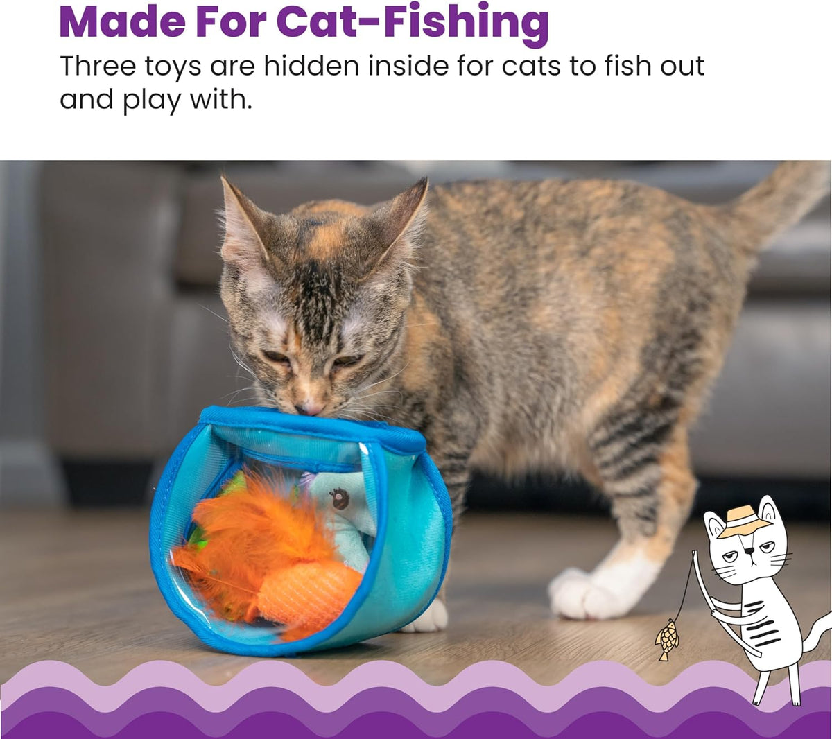 Catstages blue fish bowl toy with open access holes