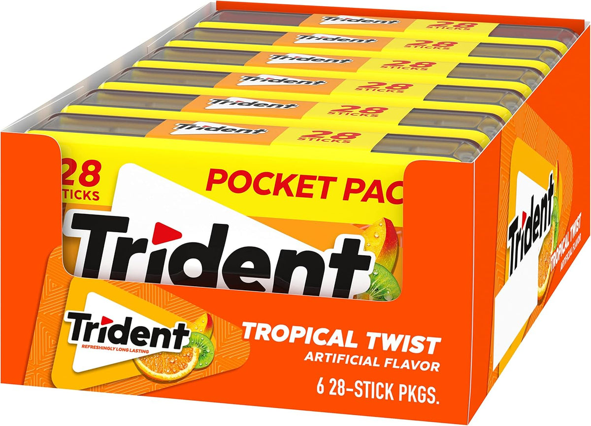 Trident Tropical Twist Sugar-Free Chewing Gum, 6 Pocket Packs of 28 Pieces (168 Total Pieces) - Image 10