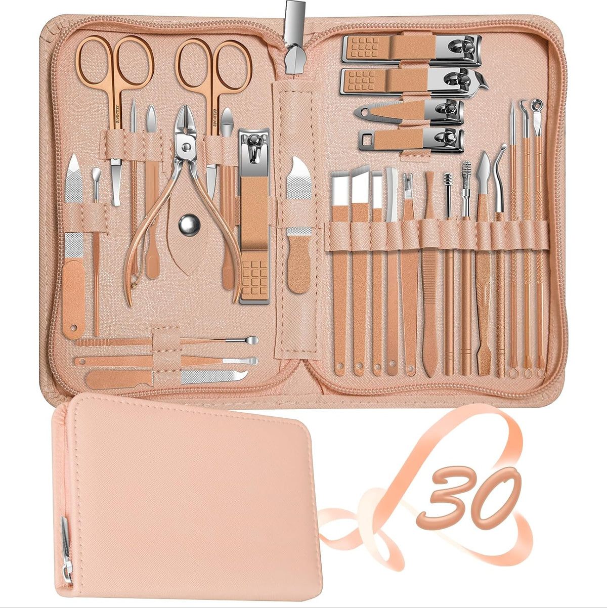 Manicure Set 30 in 1 Nail Clipper Set,RedFlow Nail Clippers,Fingernail & Toenail Clippers,Manicure Tools,Pedicure Tools,Suitable for Travel Manicure Kit (A-Black) - Image 11