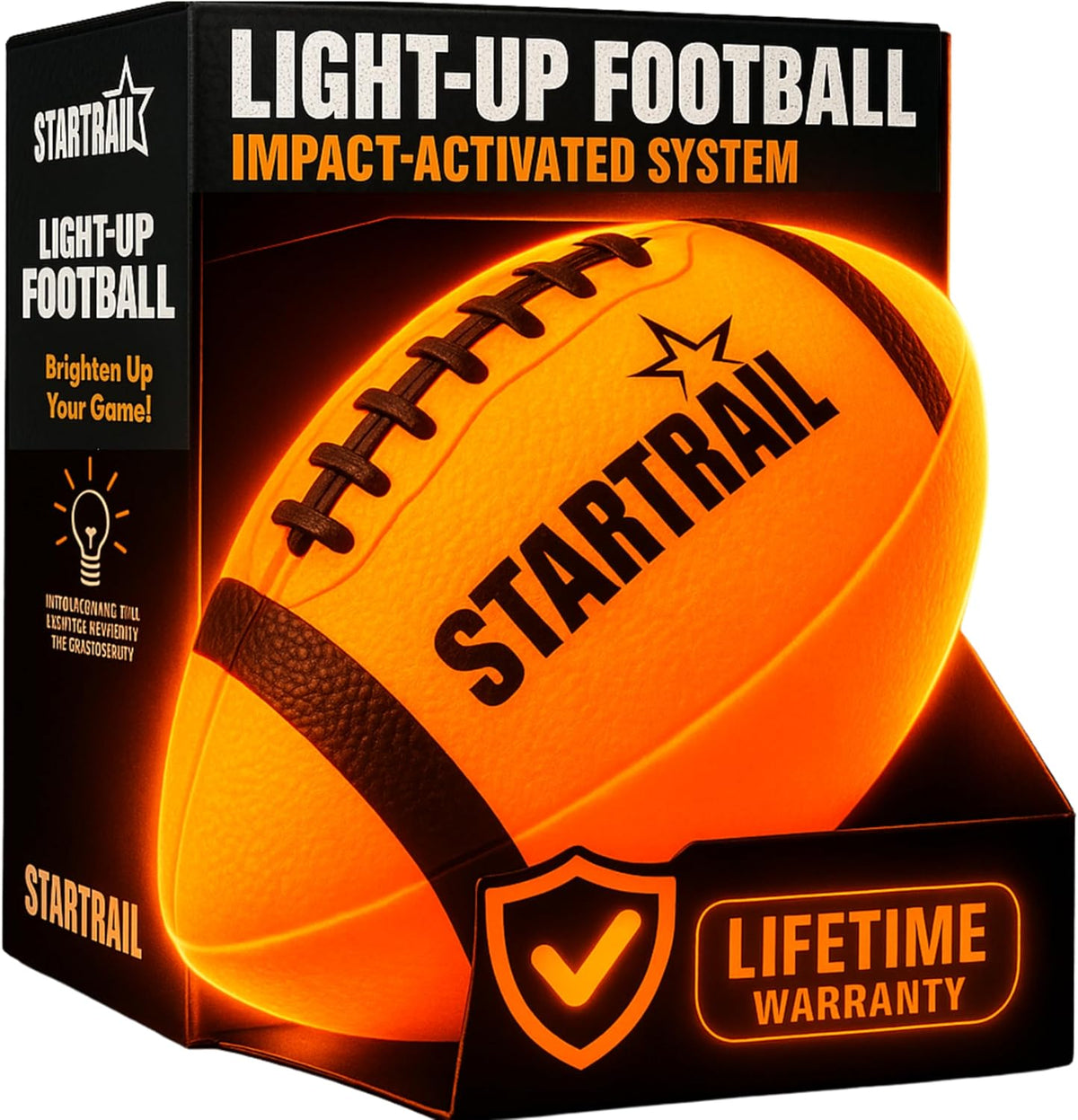 TOMLEON glow in the dark football front view authentic imported light up sports ball