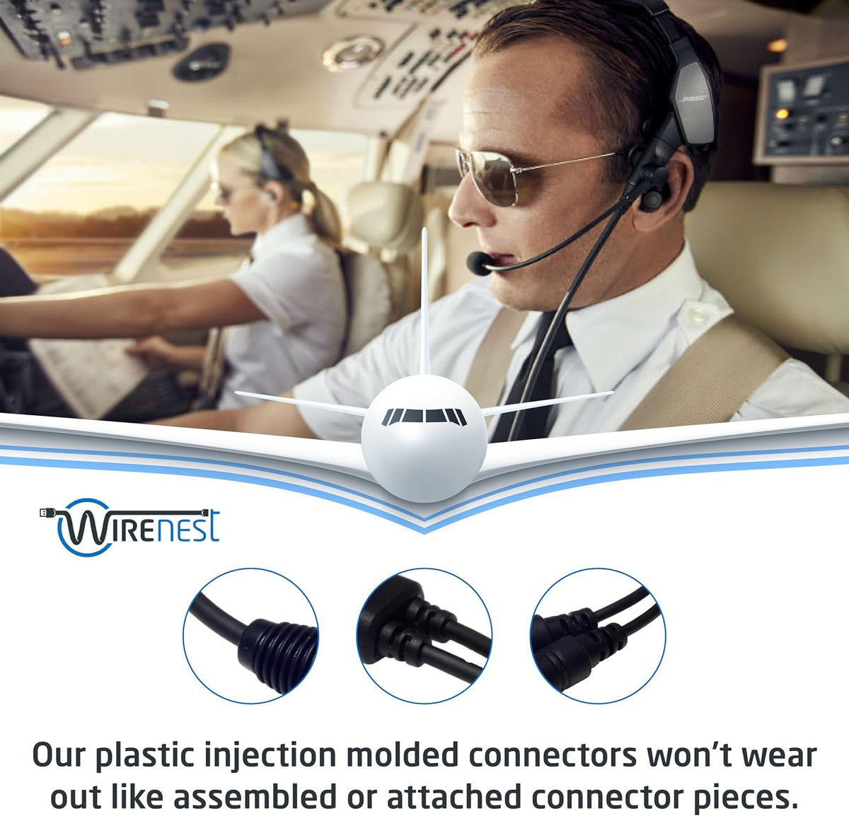 Wirenest GA Twin Plug to Airbus 5 Pin XLR Headset Adapter - Dual General Aviation PJ-055 (.206") and PJ-068 (.25") Jacks Connector - Compatible with Most Major Brand Pilot Headsets - Image 5