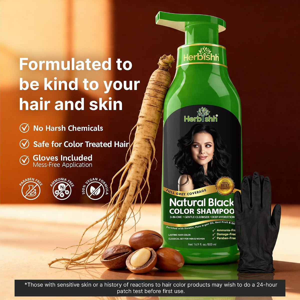 Herbishh Black Hair Dye Shampoo for Gray Hair Coverage 500ml - Image 4