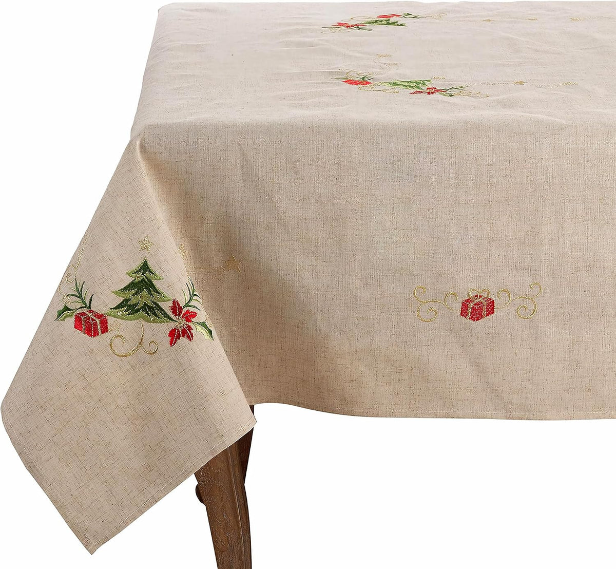 Saro Lifestyle embroidered tree tablecloth festive holiday setting