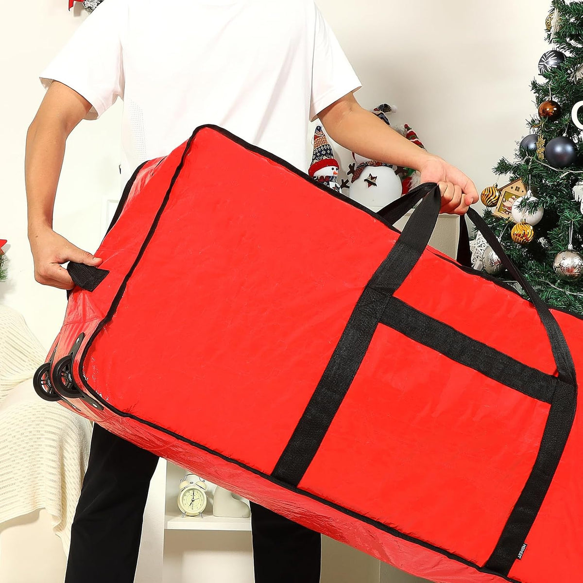 HOMEST 7 foot Christmas tree storage bag packed with holiday accessories
