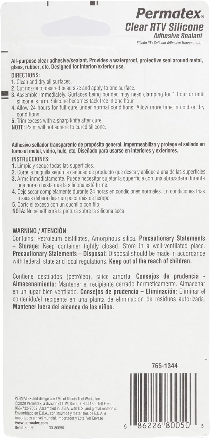 Permatex 80050 sealant packaging showing back label details