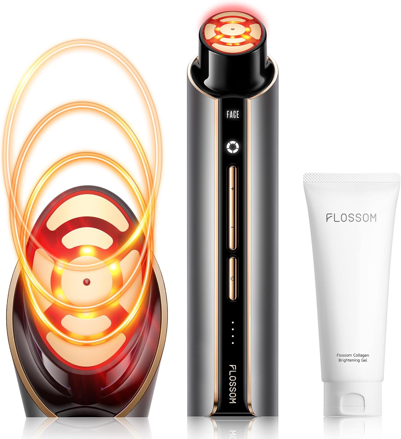 FLOSSOM Facial Toning Device, 3-in-1 Beauty Massager, 5 Intensity Levels Adjustable, Face + Eye 2 Modes for Skin Firming, Smoothing and Absorption Boosting - Image 1