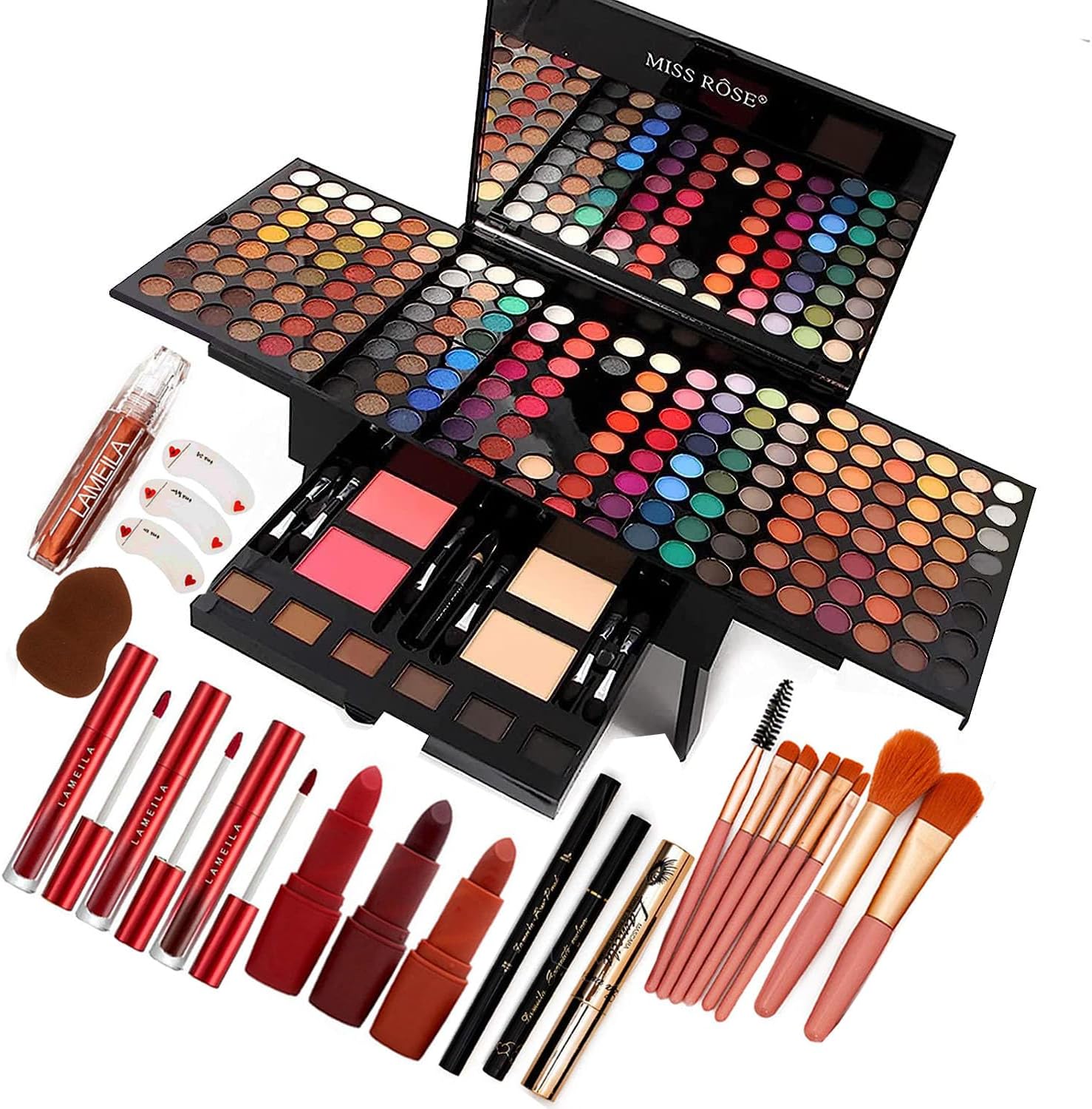 190 Colors Makeup Pallet,Professional Makeup Kit for Women Full Kit,All in One Makeup Sets for Women&Beginner,include Eyeshadow,Lipstick,Compact Powder,Eyeliner,Concealer(004-Black) - Image 1