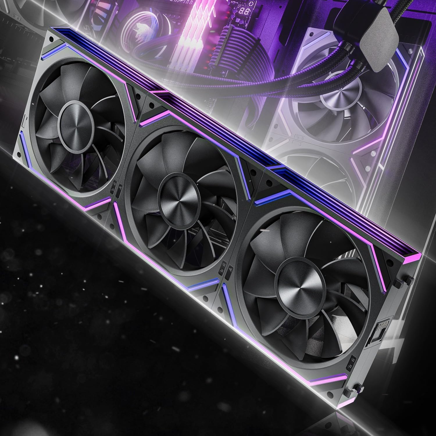 AsiaHorse Dawn 120mm Case Fan front view showing the premium ARGB infinity mirror lighting ring and sleek aerodynamic fan blades.