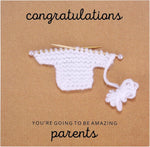 Ukodnus Parents to Be Card with Knitted Jumper front view premium pregnancy announcement greeting card.