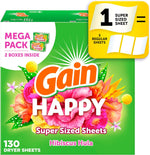 Gain Super Sized Dryer Sheets Happy front packaging view
