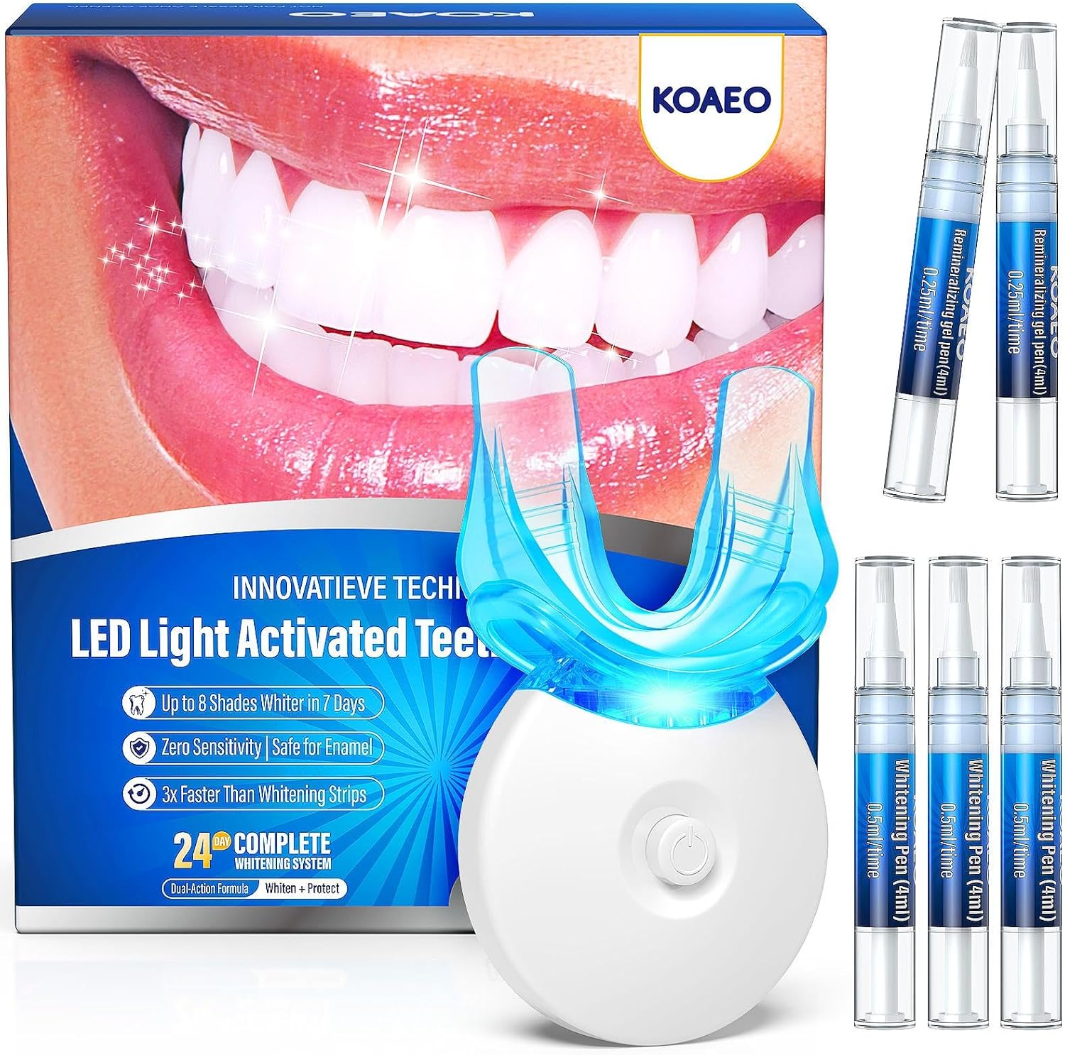 Teeth Whitening Kit – 3 Teeth Whitening Pens + 2 Desensitizing Pens – LED Light – 35% Carbamide Peroxide – Safe & Dentist-Recommended – Fast 7-Day Visible Whitening + Remineralizing Care（Spearmint） - Image 1