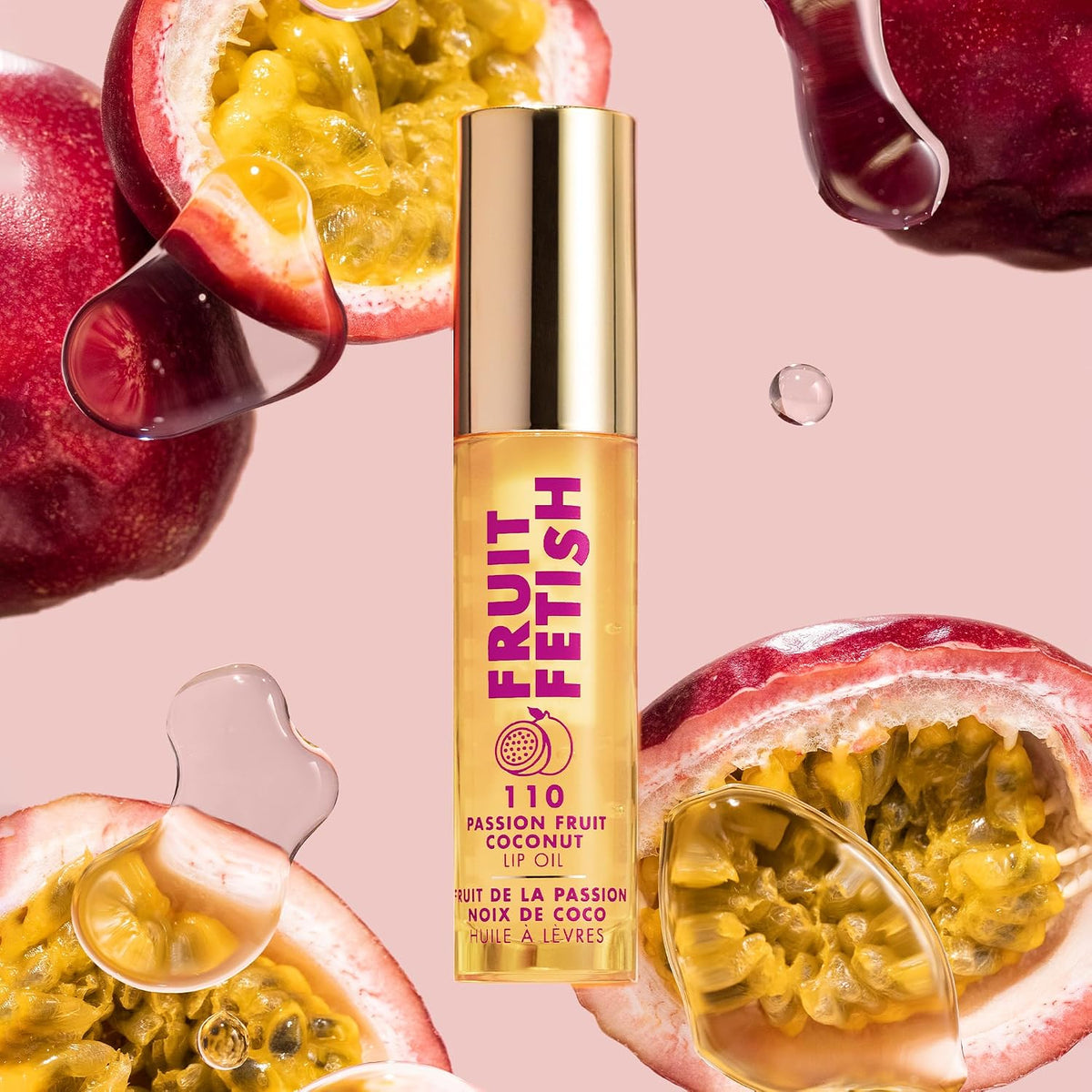 Milani 110 passionfruit coconut tinted lip oil packaging and bottle view