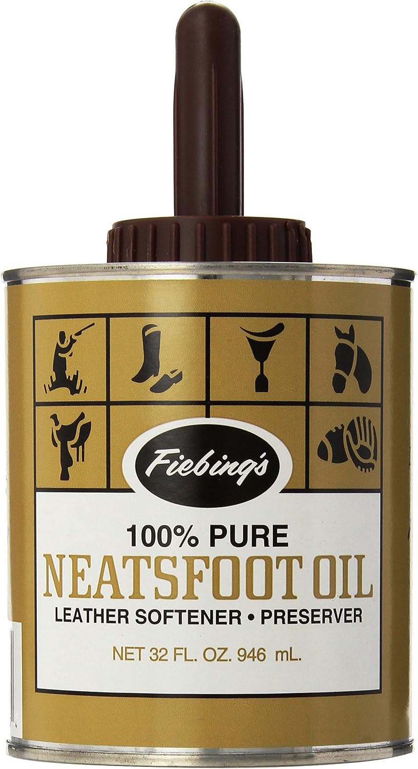 Fiebing's Pure Neatsfoot Oil thirty-two ounce front view natural leather conditioner container