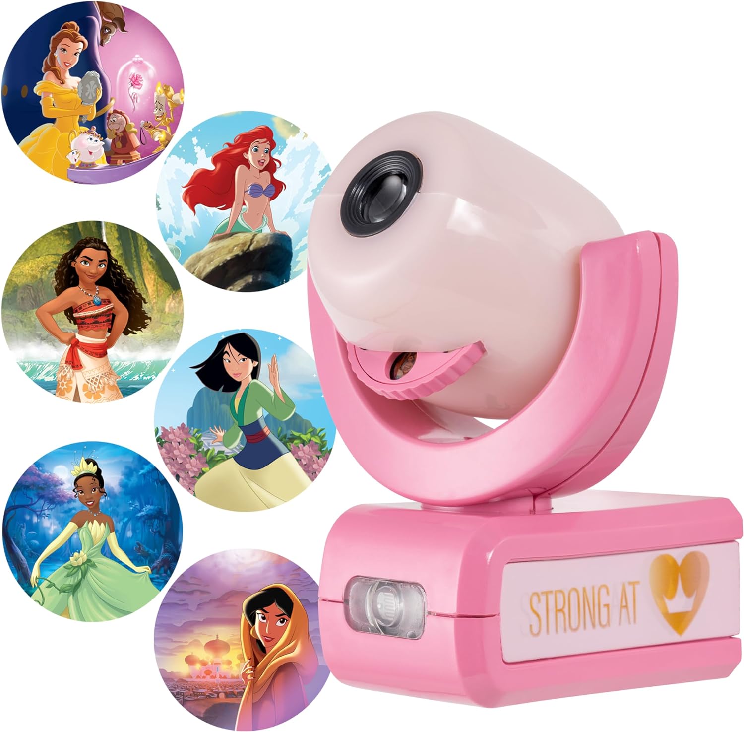 Projectables Disney Princess LED Kids Night Light front view plugged into a wall outlet.