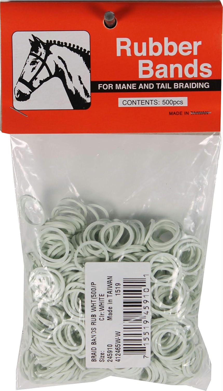 Partrade rubber horse braid bands white front view