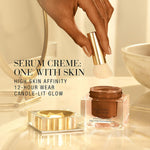 Estee Lauder Re-Nutriv foundation cream swatch showing medium buildable coverage texture