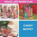 Fun Express Christmas candy assortment arranged on a festive holiday party table