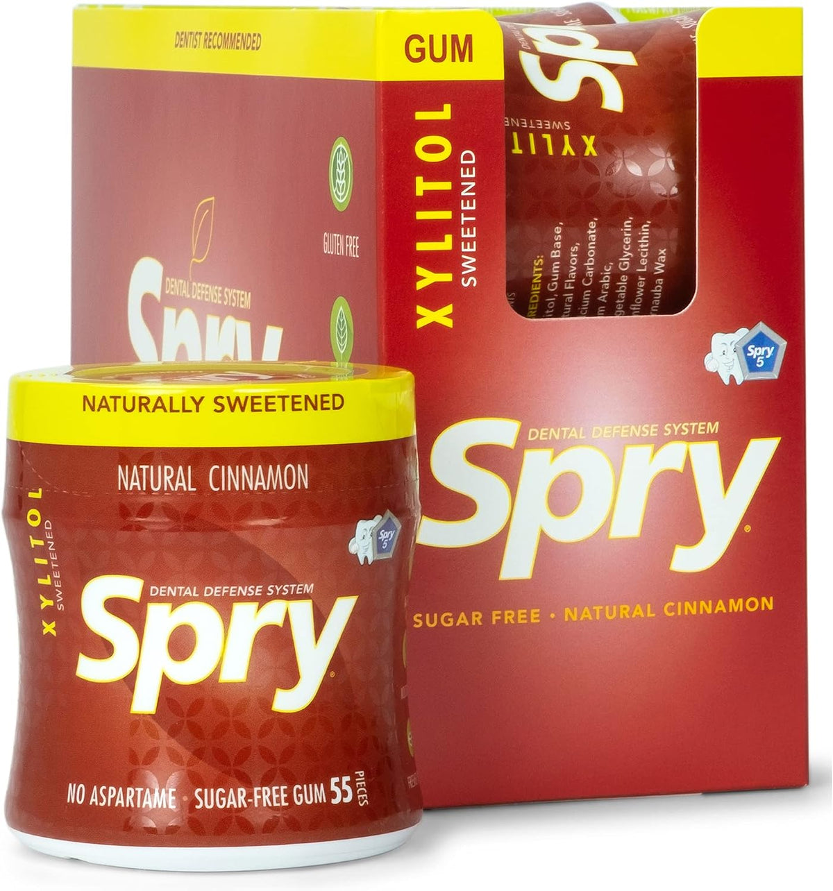 Spry spearmint breath freshening chewing gum bottle nutritional information close up view